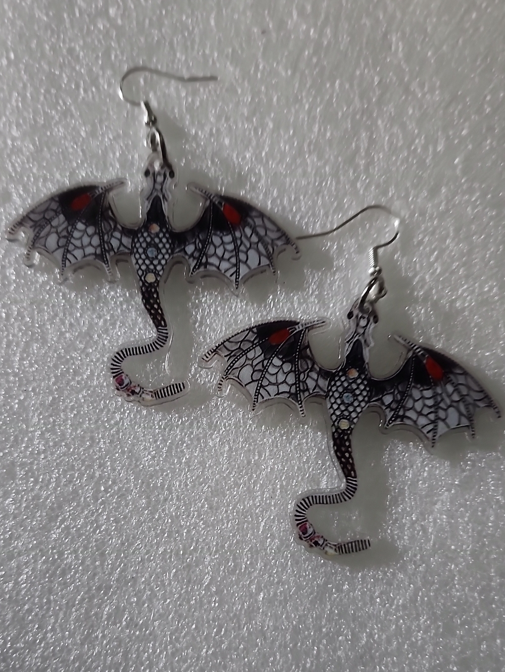 Hand Crafted Black and Red Bat Wing Dragon Dangle Earrings